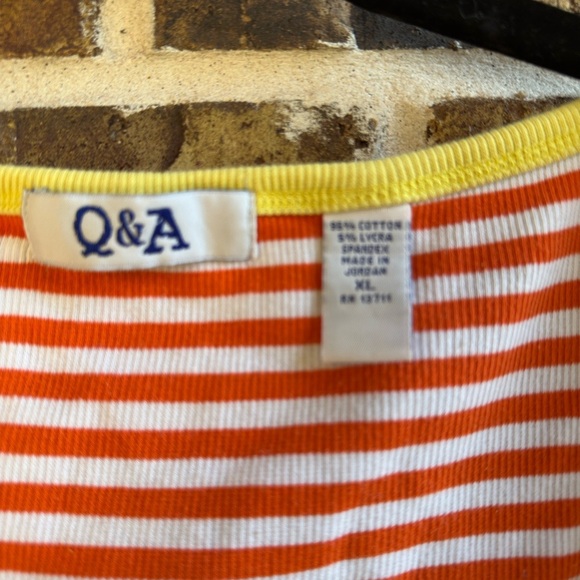 Q&A Orange and White Striped Tank Top with Yellow Trim - Picture 2 of 7